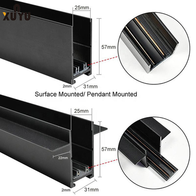 220v Tegangan Tinggi LED Magnetic Track Light Tertanam Aluminium 1m / 1.5m / 2m Track Rail