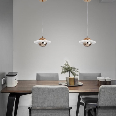 Kaca E27 Piring Terbang Pendant Light Aluminium Body Dengan Permukaan Halus