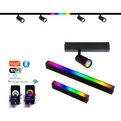 Lampu Track Magnetik LED 80LM/W Lampu Sorot Banjir RGB Pencocokan Warna Peredupan Cerdas