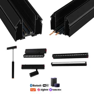 Rel Jalur Langit-langit Ketegangan 25Mm Pencahayaan Komersial Lampu Kisi Linier Wifi Pintar 220V 2 Kabel